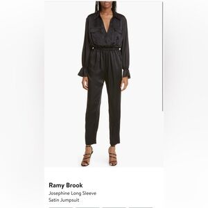 Ramy Brook Black Long-Sleeve Elastic-Waist Jumpsuit with Chest Pockets
